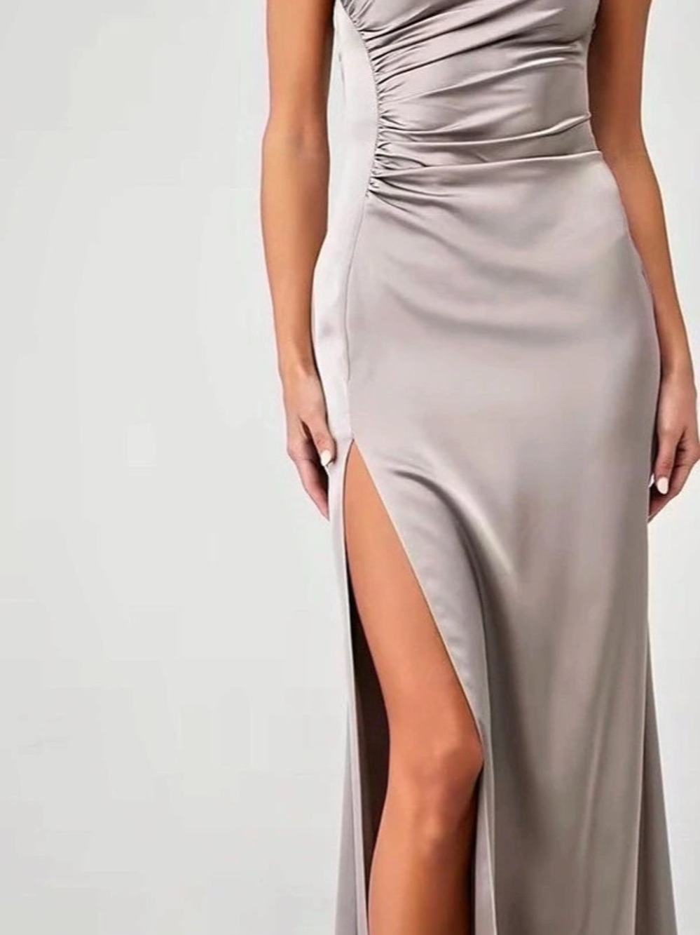 Los Angeles Ruched Satin-Effect Maxi Dress in Gray Size Medium